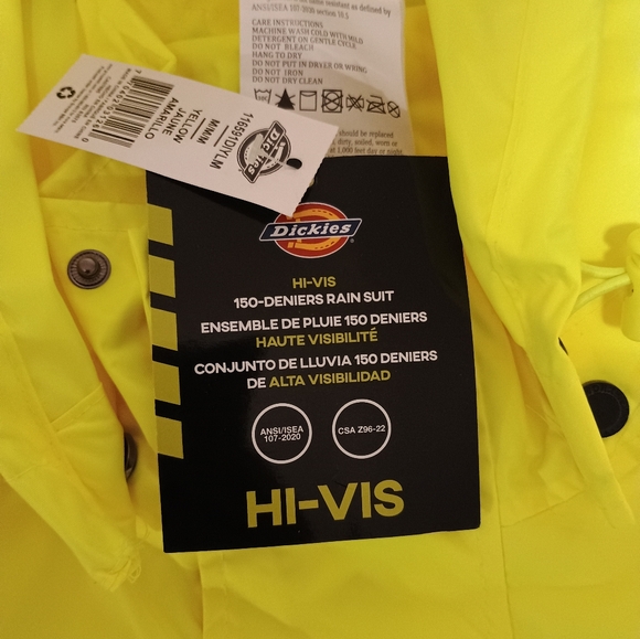Dickies Hi Vis 2-Piece Safety Rain Suit yellow black orange 3M men size MEDIUM - Picture 6 of 13